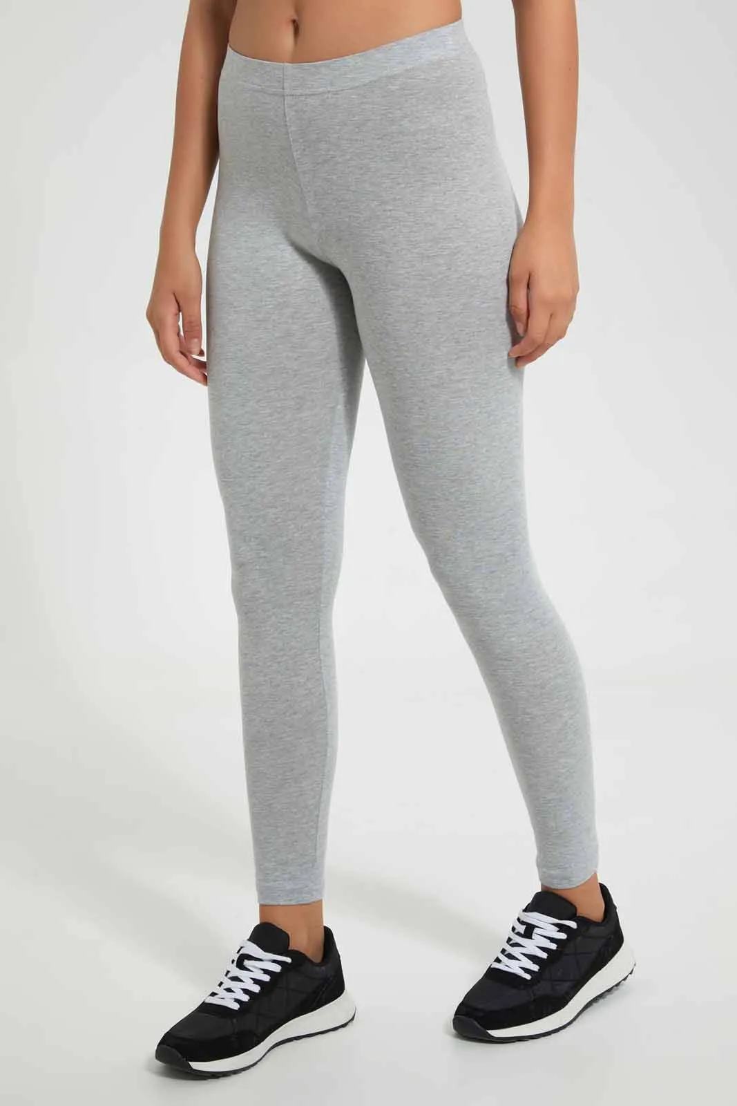 Women-Grey Mã©Lange Capri And Long-Length Leggings (Pack Of 2)