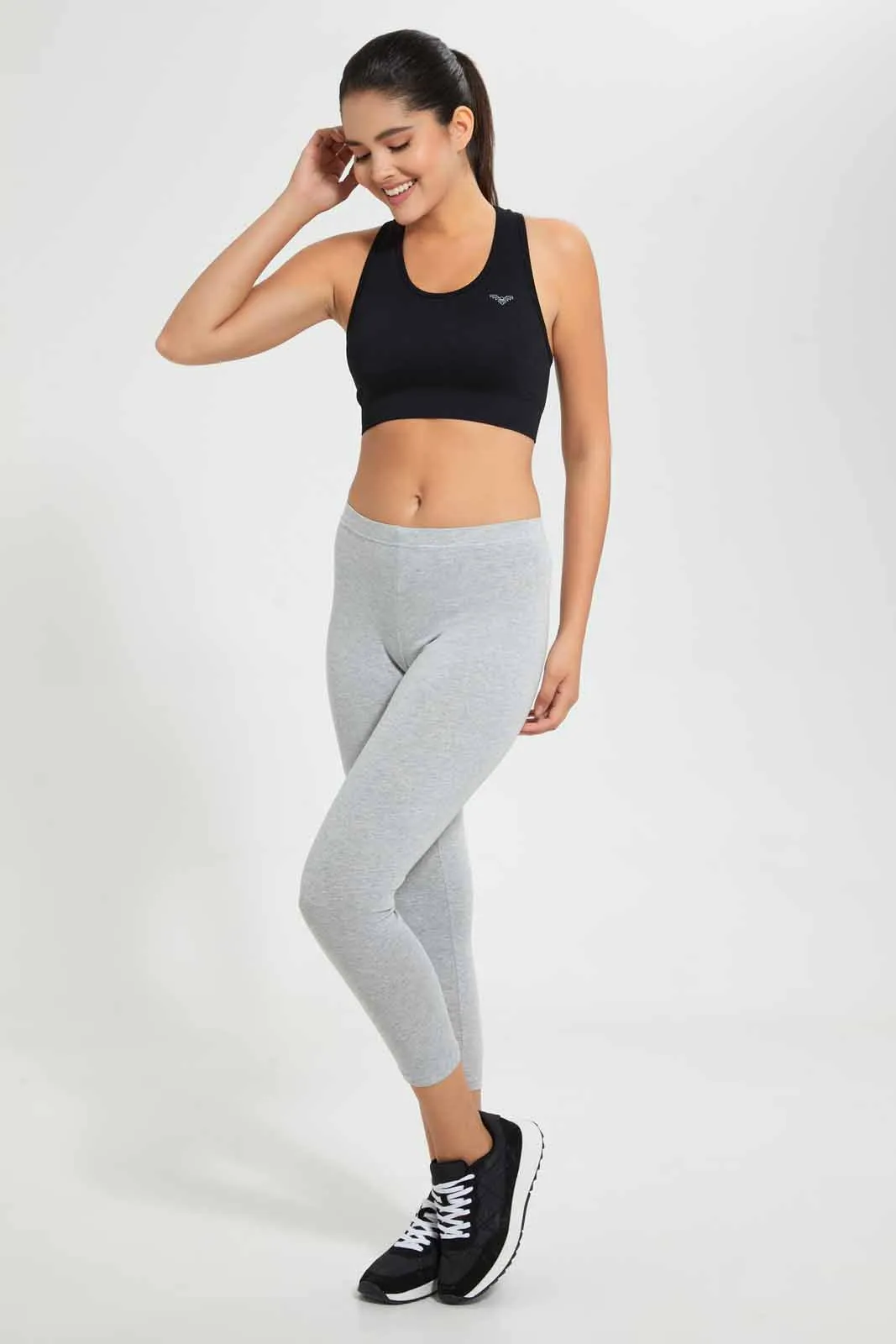 Women-Grey Mã©Lange Capri And Long-Length Leggings (Pack Of 2)