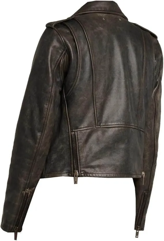 Women's Distressed Black Vintage Leather Jacket