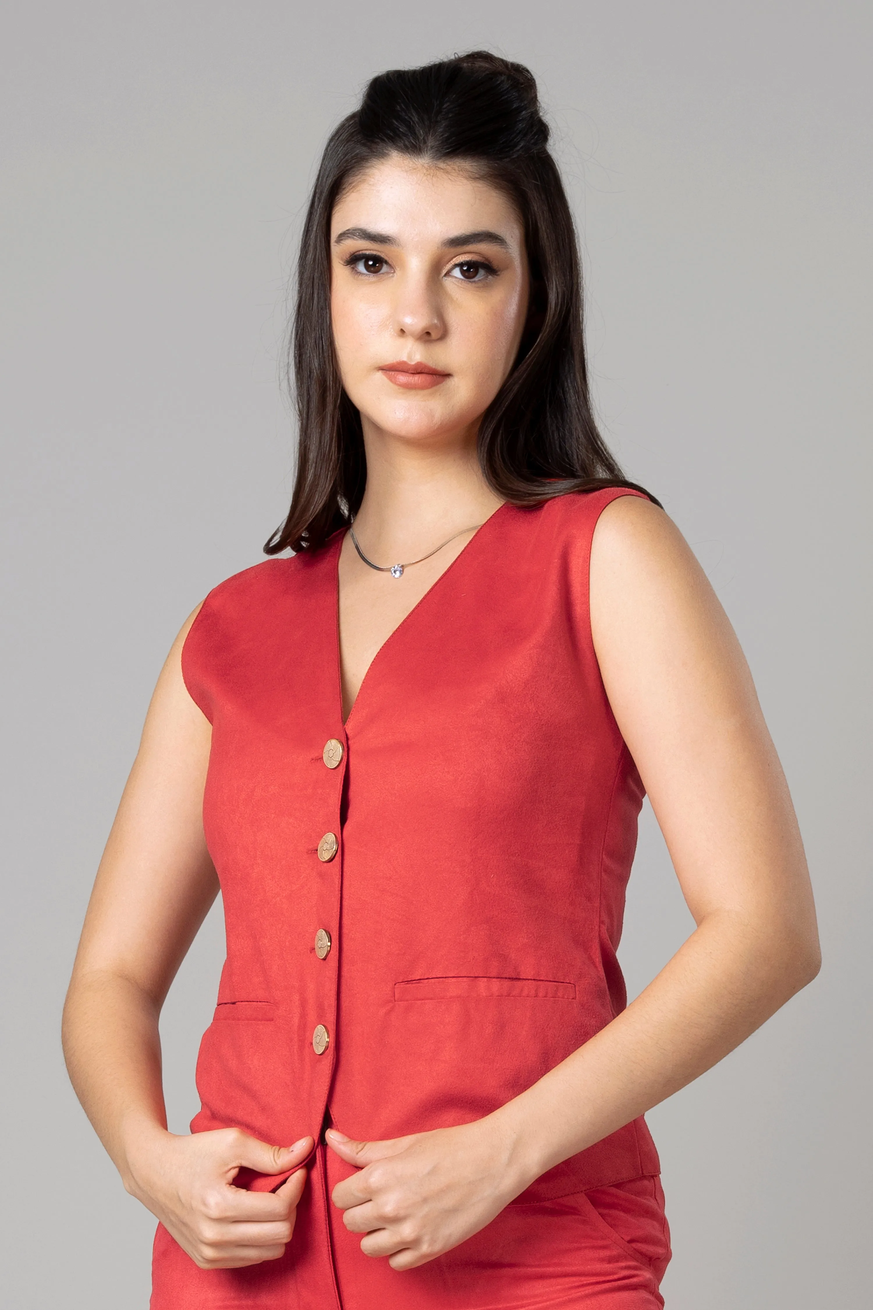 Womens Luxe Red Suede Waistcoat