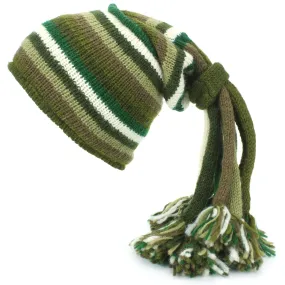 Wool Knit 'Fountain' Tassels Beanie Hat - Green