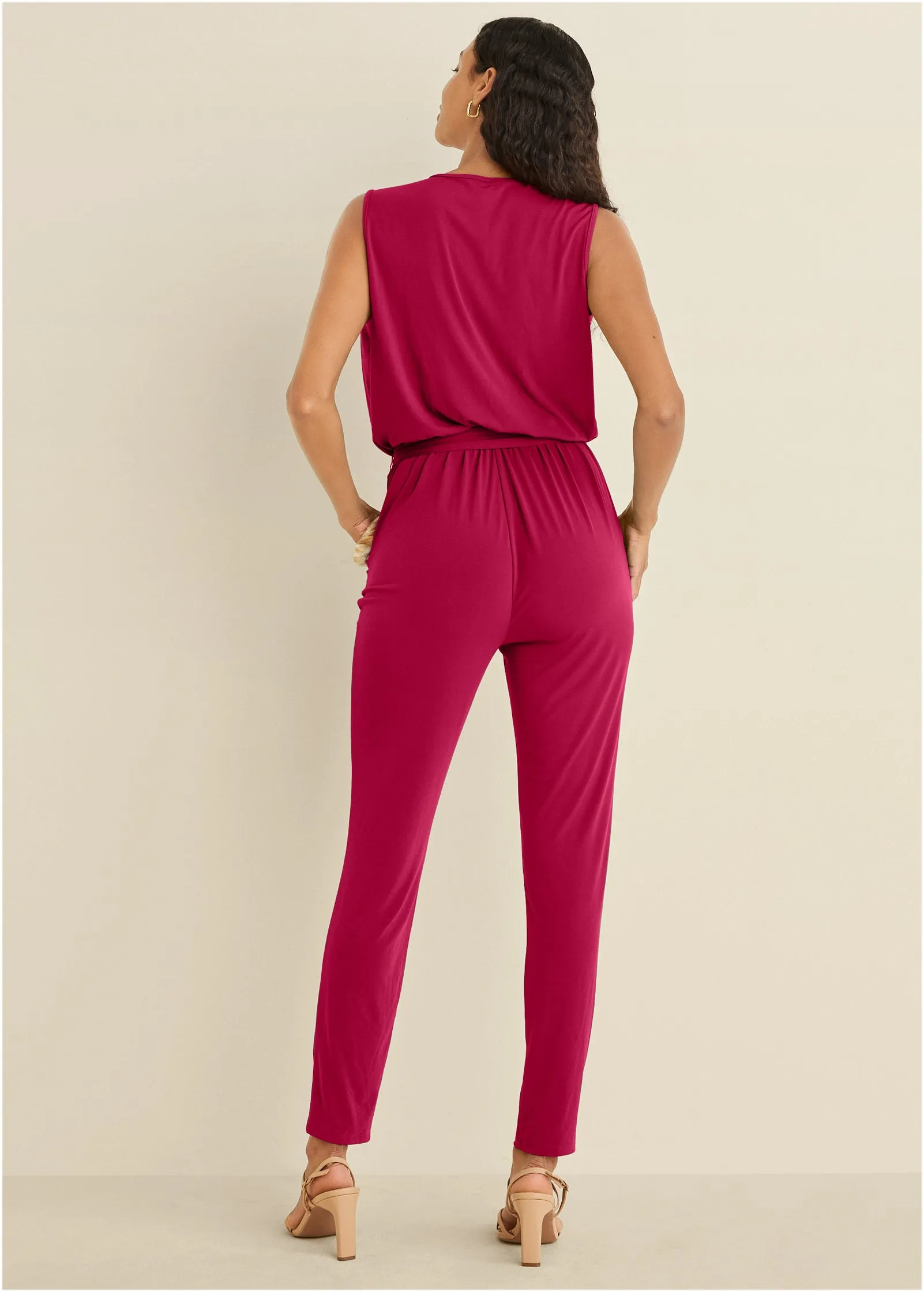 Wrap Tie Jumpsuit - Red