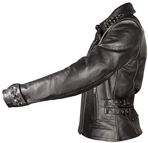 Xelement XS-783 Women's Black Leather Punk Studded Jacket