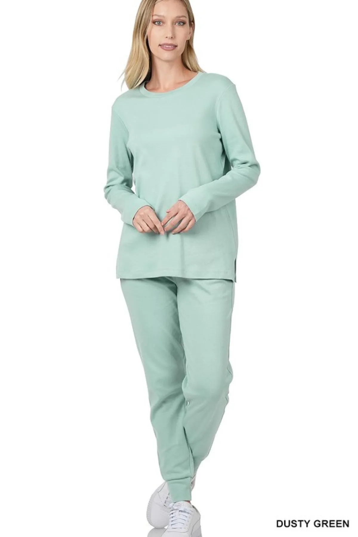 Zenana Solid Cotton Top & Jogger Set